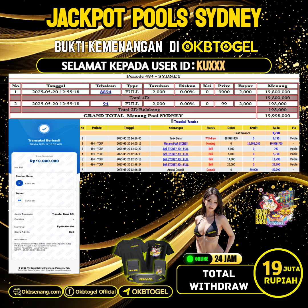 OKBTOGEL JACKPOT TOGEL SYDNEY Rp.19.000.000,-LUNAS USER ID KU***