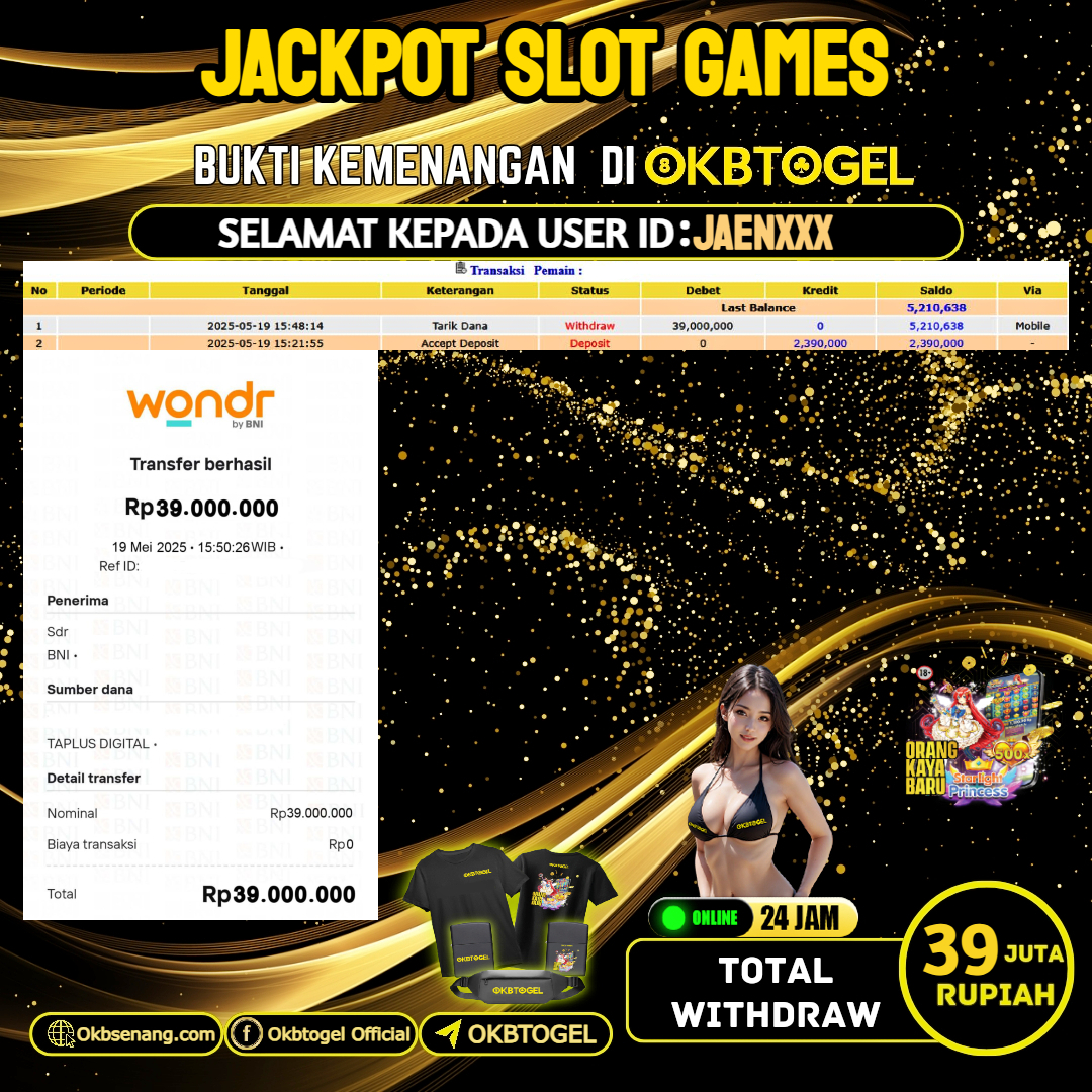 OKBTOGEL JACKPOT SLOT GAMES Rp.39.000.000,-LUNAS USER ID JAEN***
